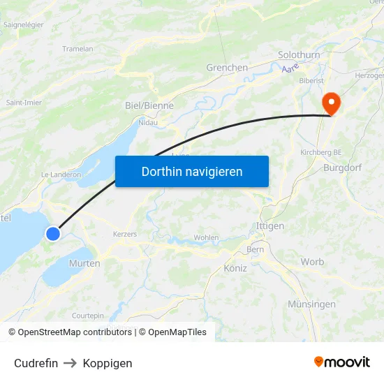 Cudrefin to Koppigen map