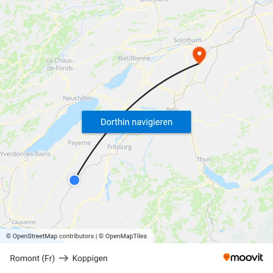 Romont (Fr) to Koppigen map