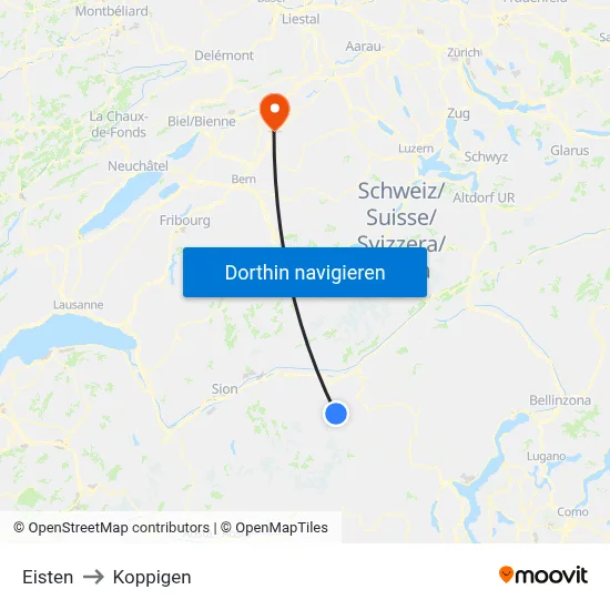 Eisten to Koppigen map