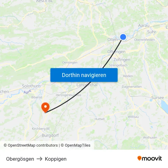 Obergösgen to Koppigen map