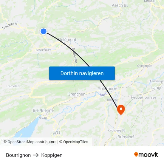 Bourrignon to Koppigen map