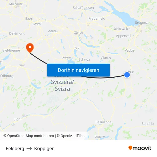 Felsberg to Koppigen map