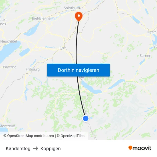 Kandersteg to Koppigen map