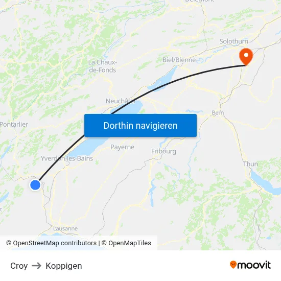 Croy to Koppigen map
