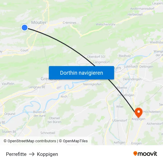 Perrefitte to Koppigen map