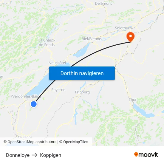 Donneloye to Koppigen map