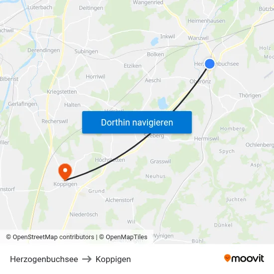 Herzogenbuchsee to Koppigen map
