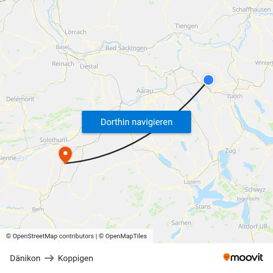 Dänikon to Koppigen map