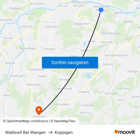Walliswil Bei Wangen to Koppigen map