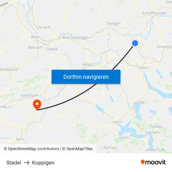 Stadel to Koppigen map