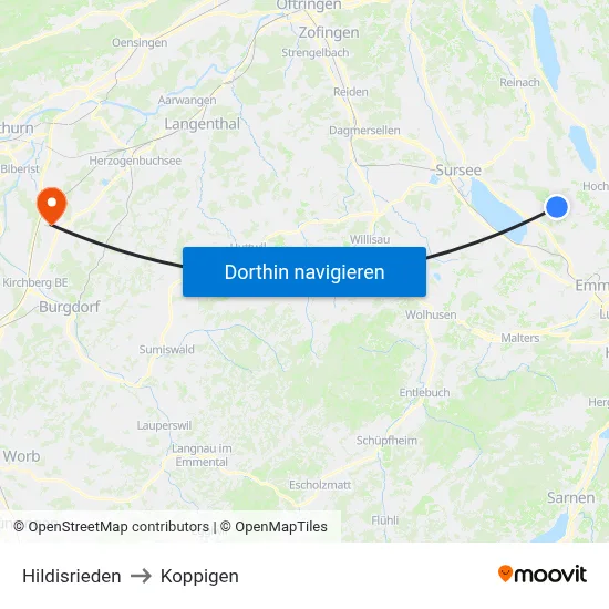 Hildisrieden to Koppigen map