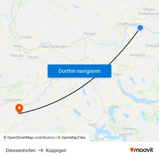 Diessenhofen to Koppigen map