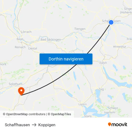 Schaffhausen to Koppigen map