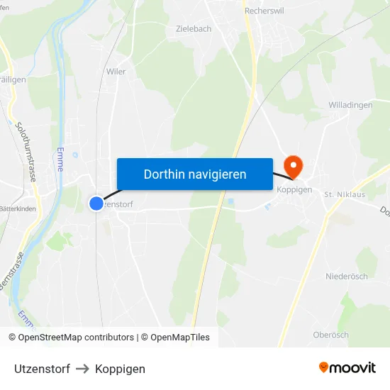 Utzenstorf to Koppigen map