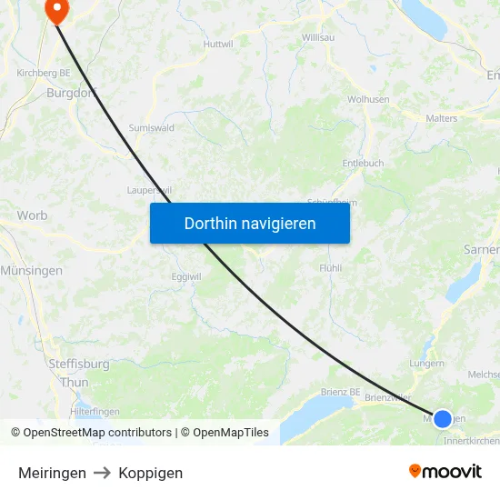 Meiringen to Koppigen map