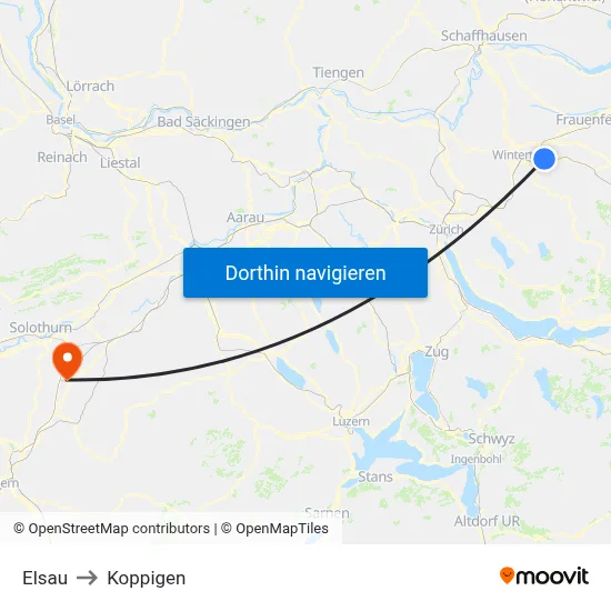 Elsau to Koppigen map