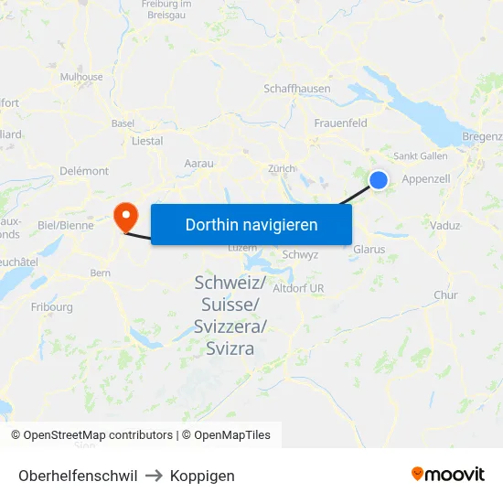 Oberhelfenschwil to Koppigen map