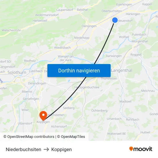 Niederbuchsiten to Koppigen map