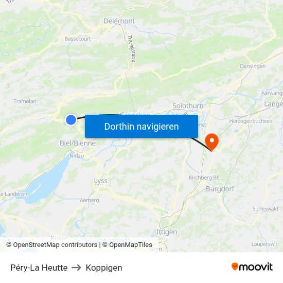Péry-La Heutte to Koppigen map