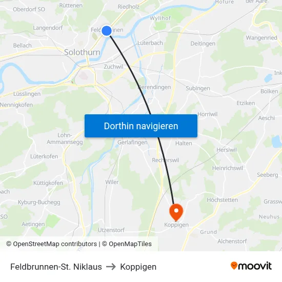Feldbrunnen-St. Niklaus to Koppigen map
