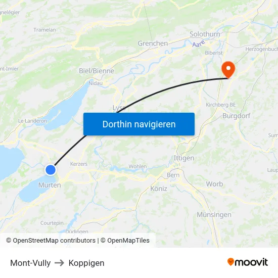 Mont-Vully to Koppigen map