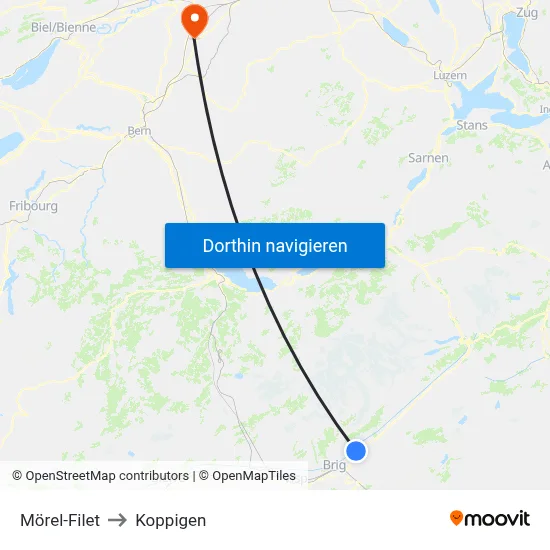 Mörel-Filet to Koppigen map