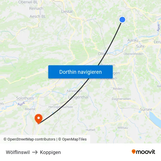 Wölflinswil to Koppigen map