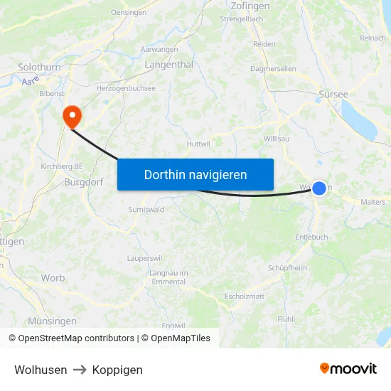 Wolhusen to Koppigen map
