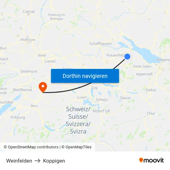 Weinfelden to Koppigen map