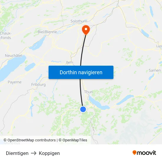 Diemtigen to Koppigen map