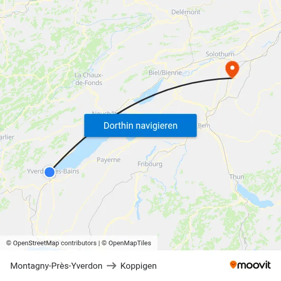 Montagny-Près-Yverdon to Koppigen map