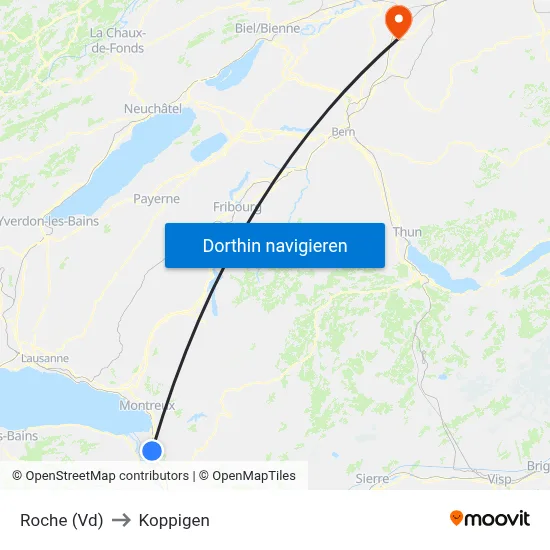 Roche (Vd) to Koppigen map
