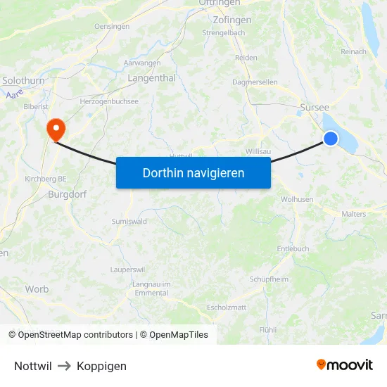 Nottwil to Koppigen map