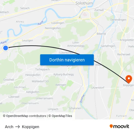 Arch to Koppigen map