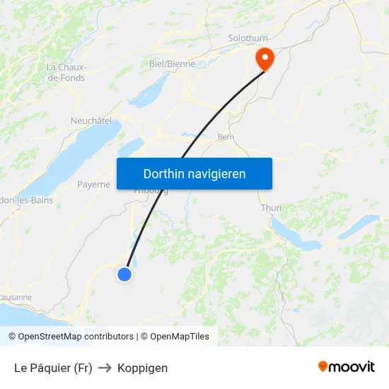 Le Pâquier (Fr) to Koppigen map