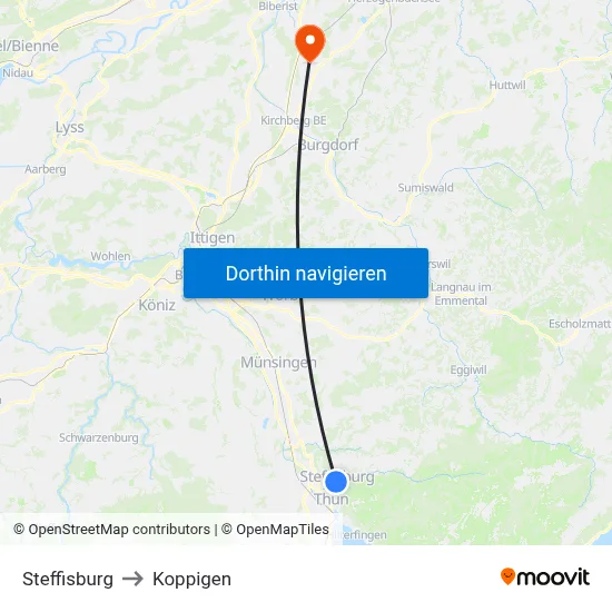Steffisburg to Koppigen map