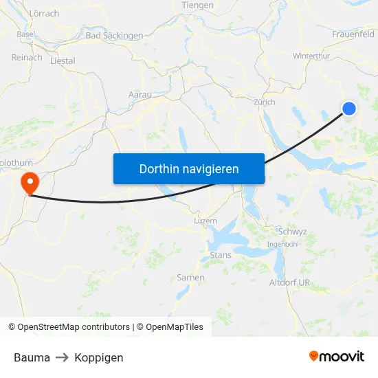 Bauma to Koppigen map