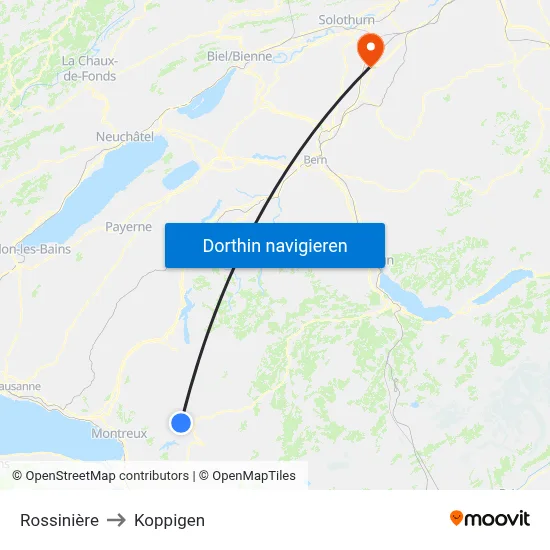 Rossinière to Koppigen map