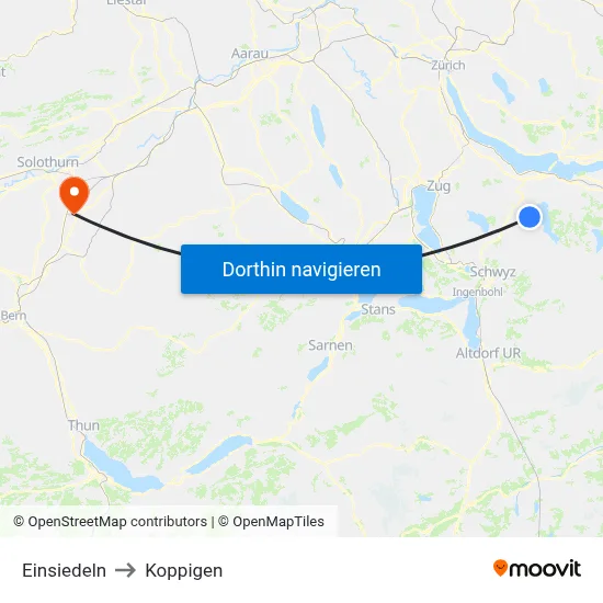 Einsiedeln to Koppigen map