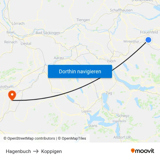 Hagenbuch to Koppigen map