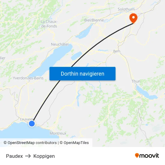 Paudex to Koppigen map
