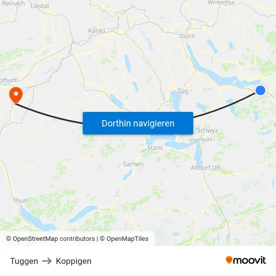 Tuggen to Koppigen map