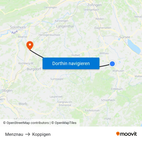 Menznau to Koppigen map
