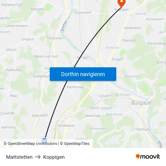 Mattstetten to Koppigen map