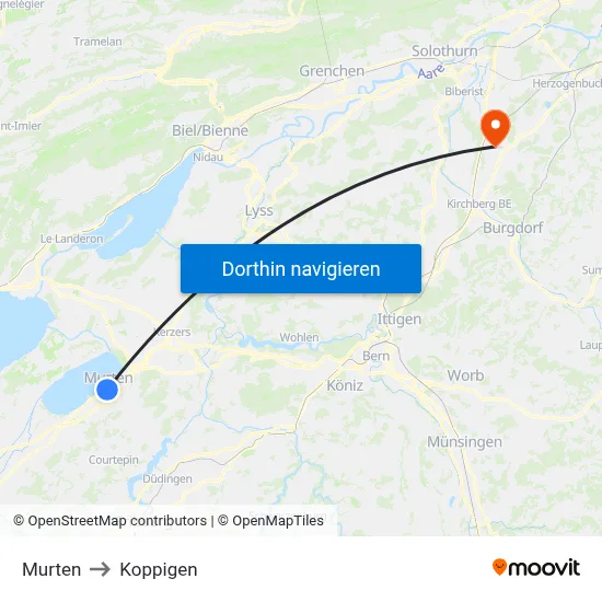 Murten to Koppigen map