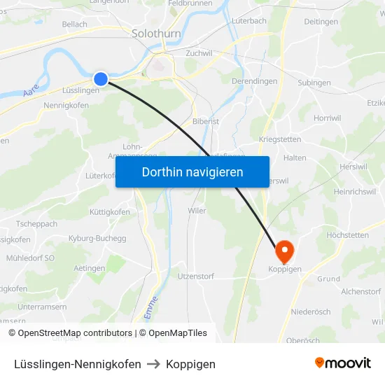 Lüsslingen-Nennigkofen to Koppigen map