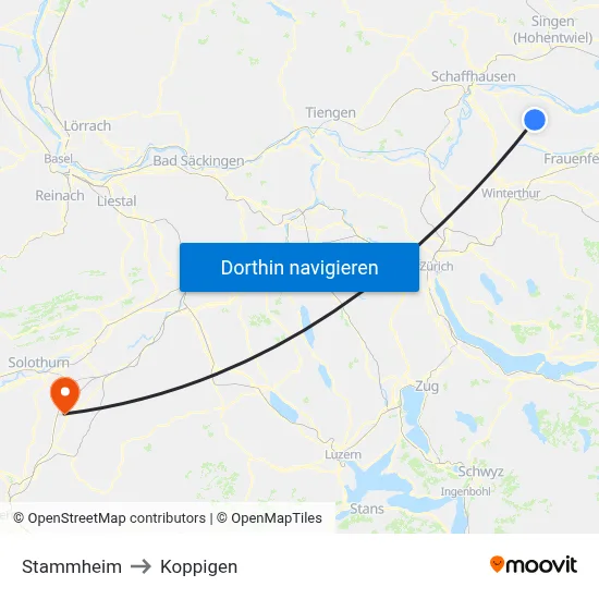Stammheim to Koppigen map