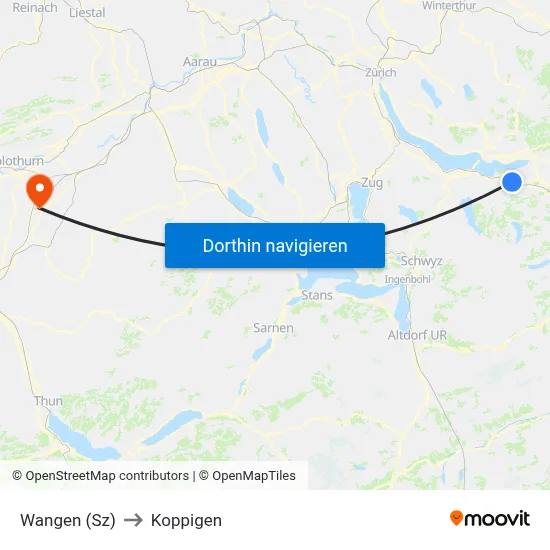 Wangen (Sz) to Koppigen map