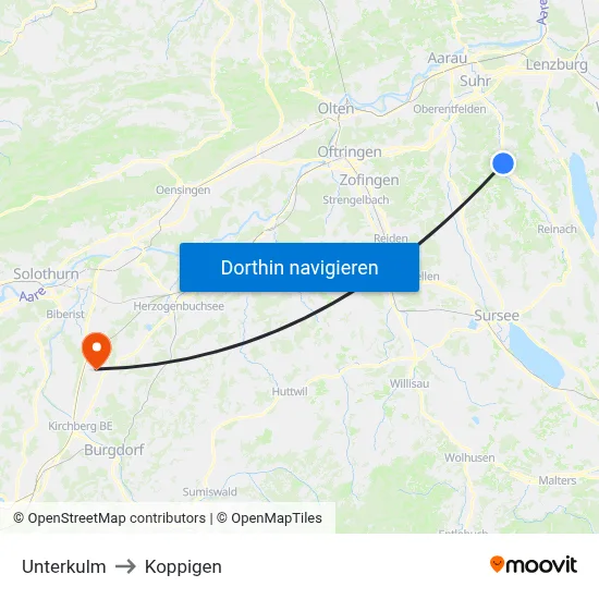 Unterkulm to Koppigen map