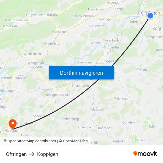 Oftringen to Koppigen map